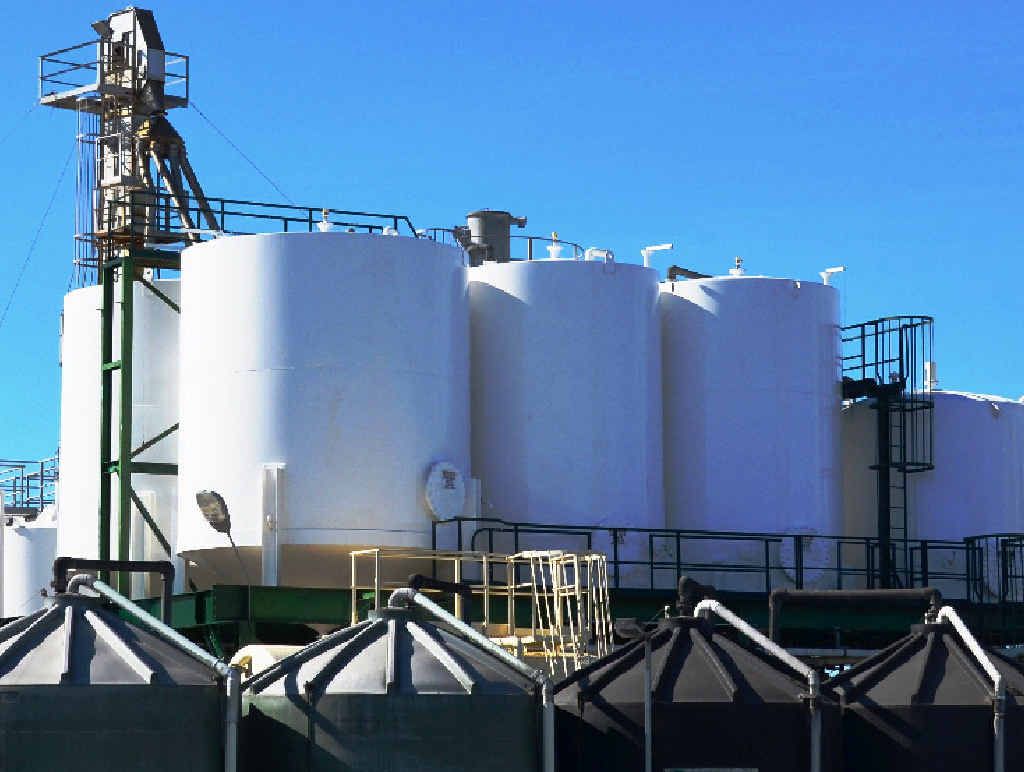 Large storage facilities filled with molasses. Large storage facilities filled with molasses.